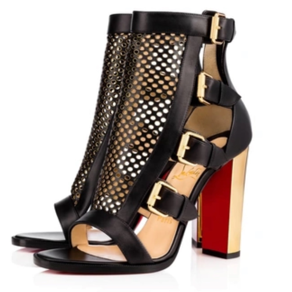 Christian Louboutin Chalumeu Ladder Strap Fencing 85 Perforated Calfskin Bootie